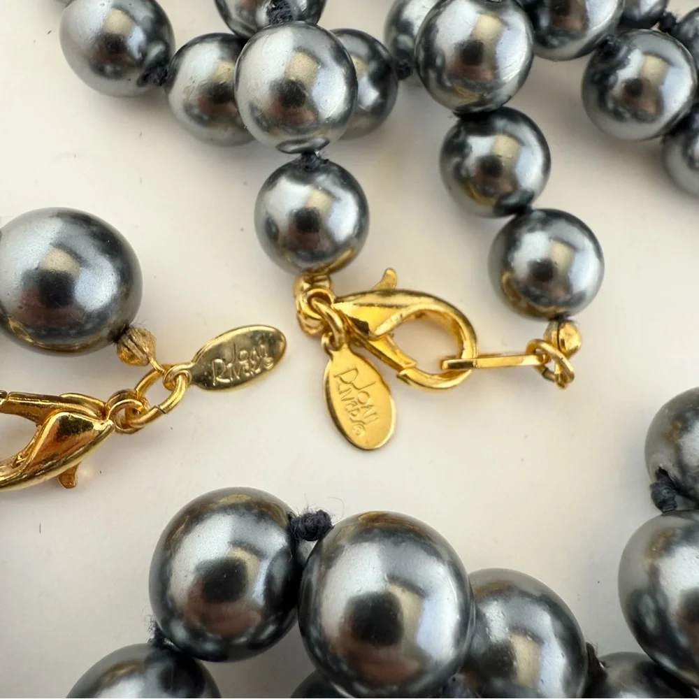Joan Rivers Set of 2 Gray Gunmetal Metallic Faux Pearl Beaded Necklaces - Picture 5 of 5